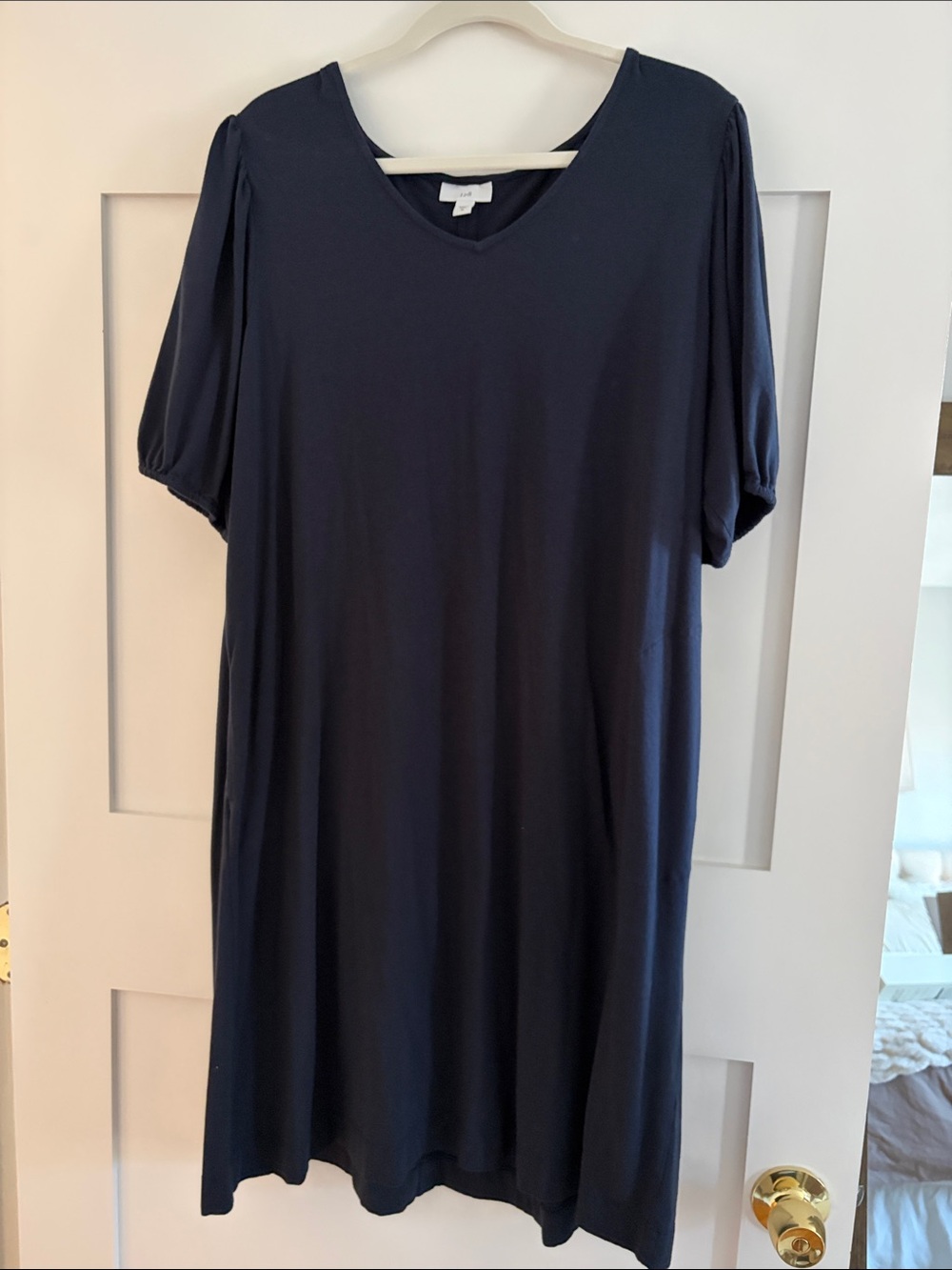 J. Jill Navy V-Neck Midi Shift Dress